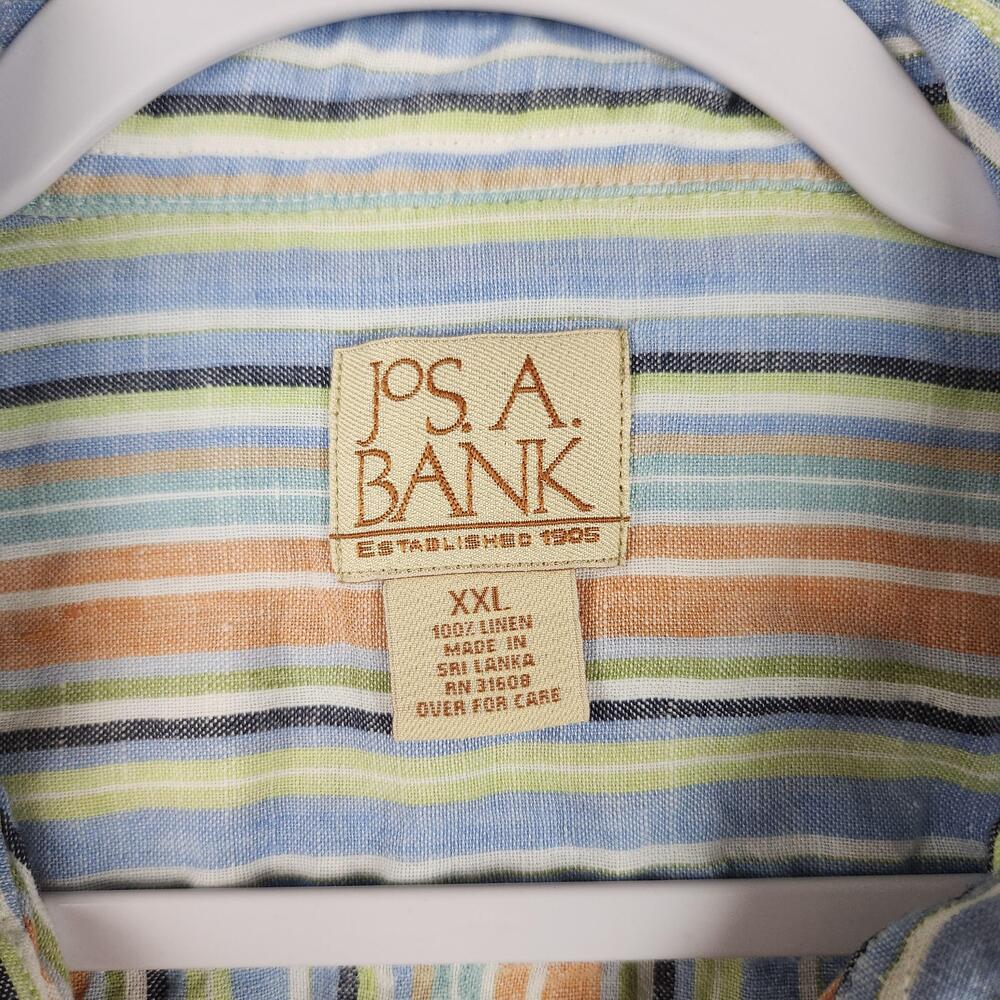 Vintage Jos A Bank Shirt Mens 2XL Multicolor Stripe Linen Short Sleeve Button
